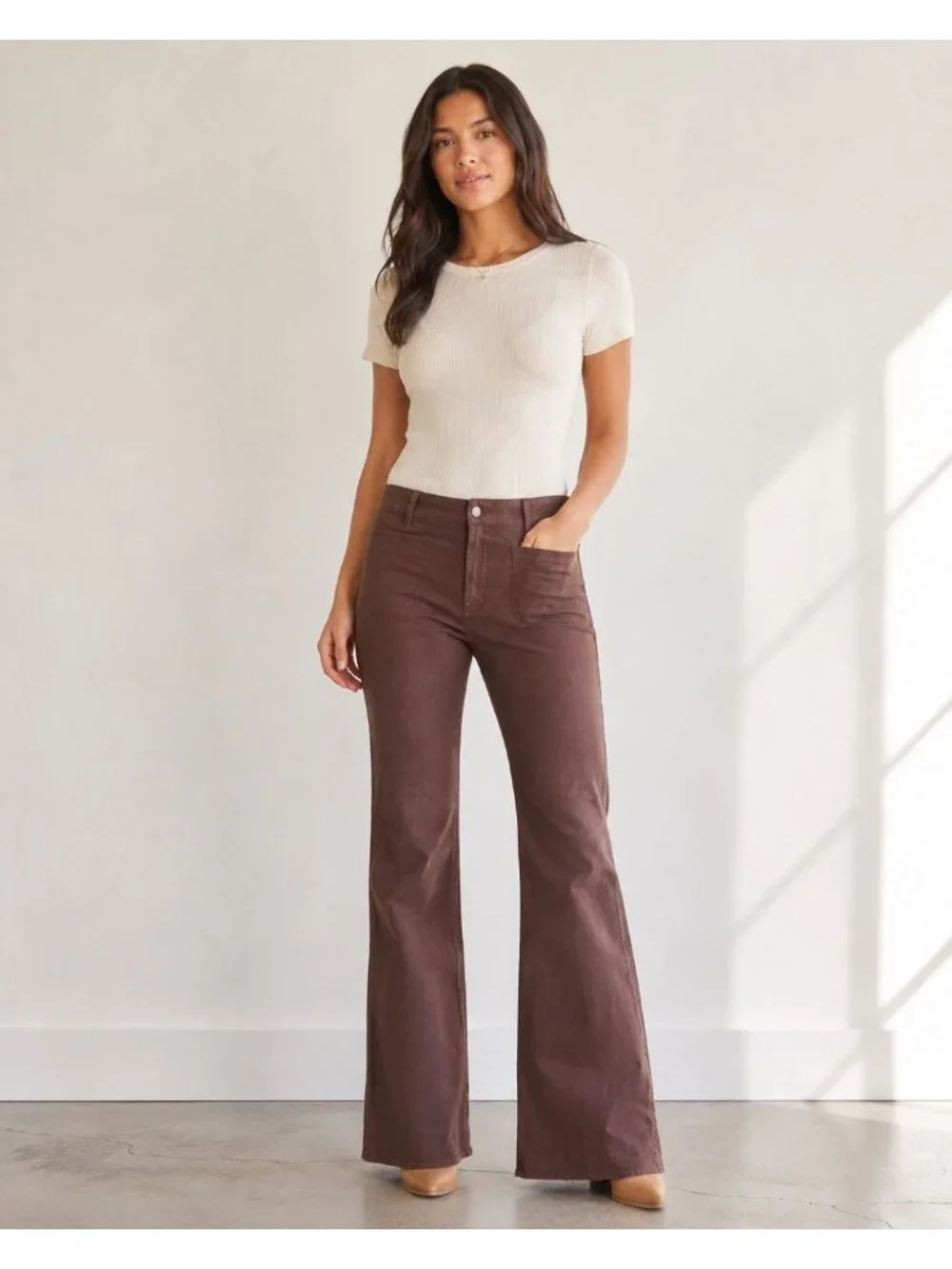 J. Crew NWT Brown Wide Leg Stretch Dress Pants Patch Pocket Flare 35